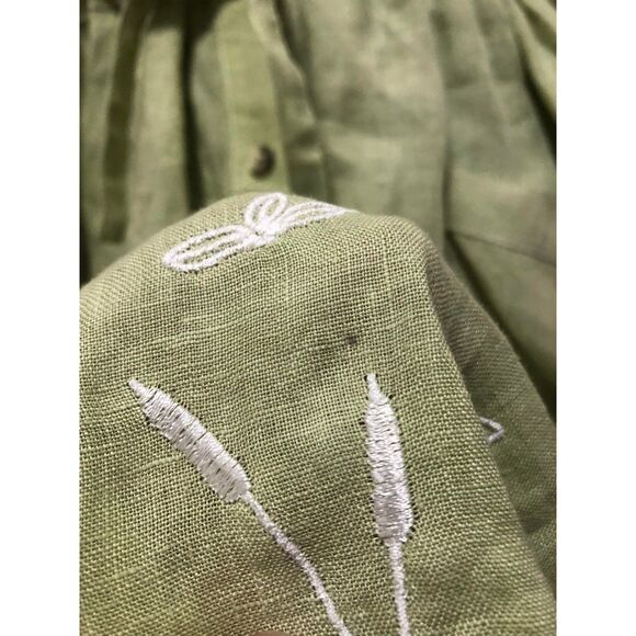 Oh Seven Days Embroidered Linen Green Lagenlook Shirt Dress, Embroidered, OS - Picture 2 of 9